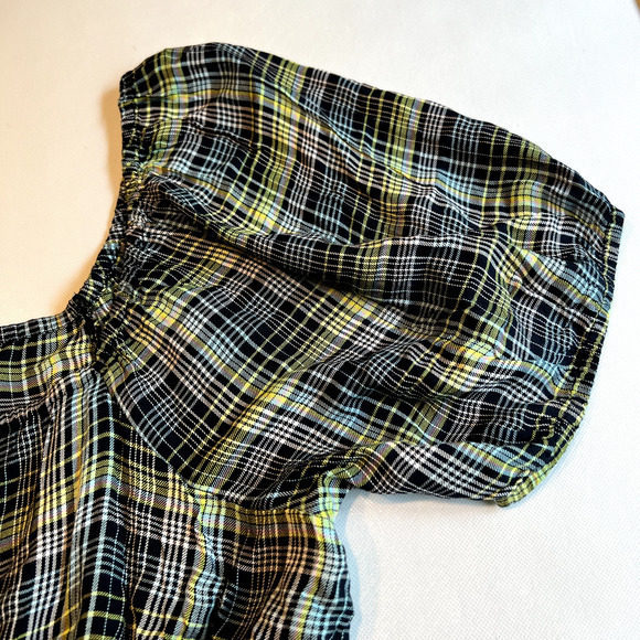 BP Womens Smock Crop Top Green‎ Size 1X Plaid Square Neck Puff Sleeve - Picture 6 of 10